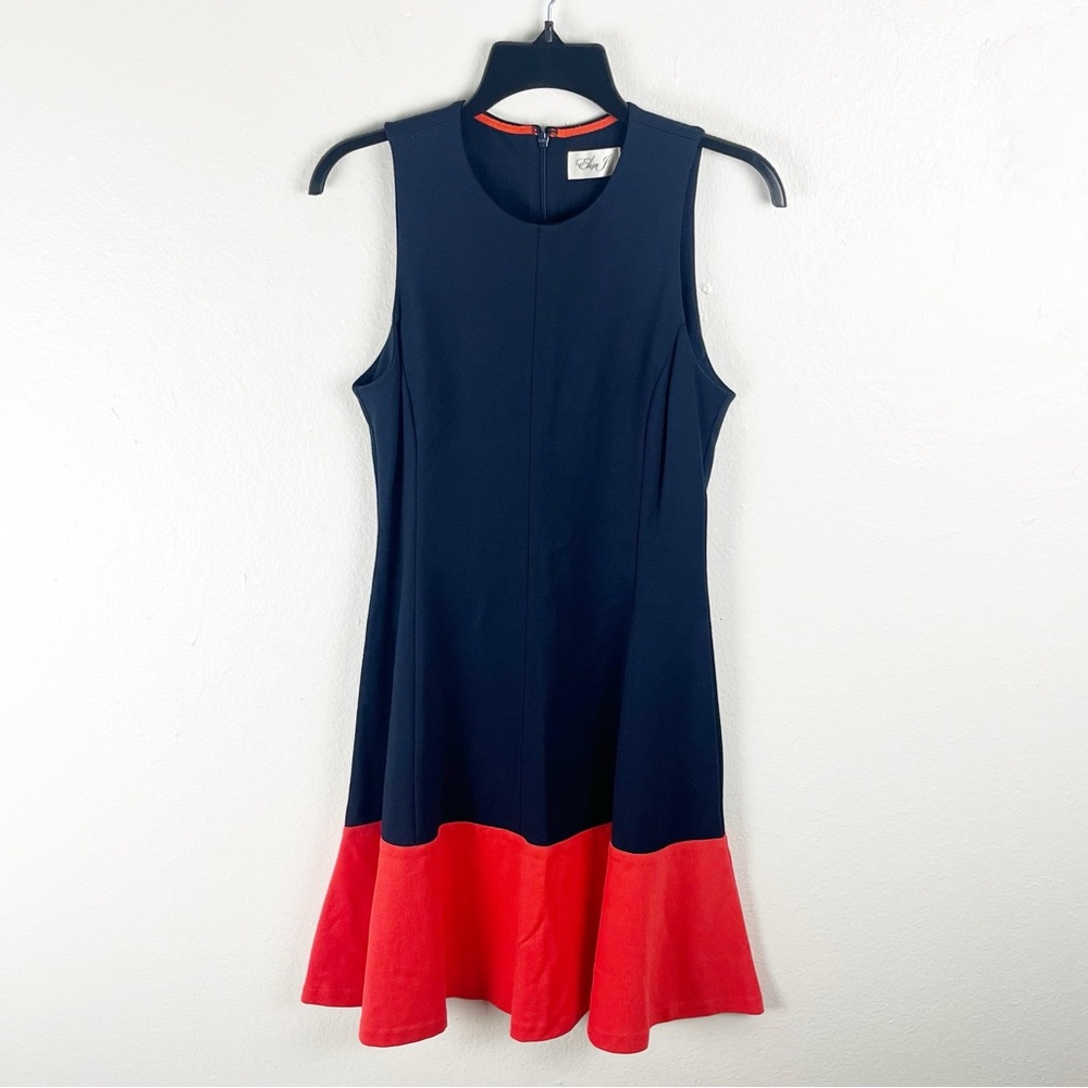 ELIZA J Navy Orange Hem Colorblock Sleeveless Hidden Back Zipper Dress Size 4